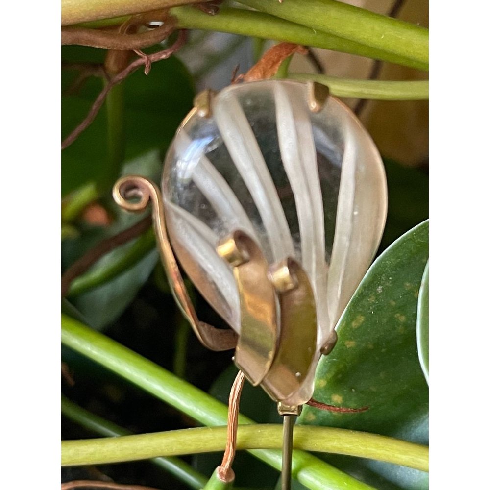 Art Deco Lucite Reverse Etched Hat Pin Clear Frost